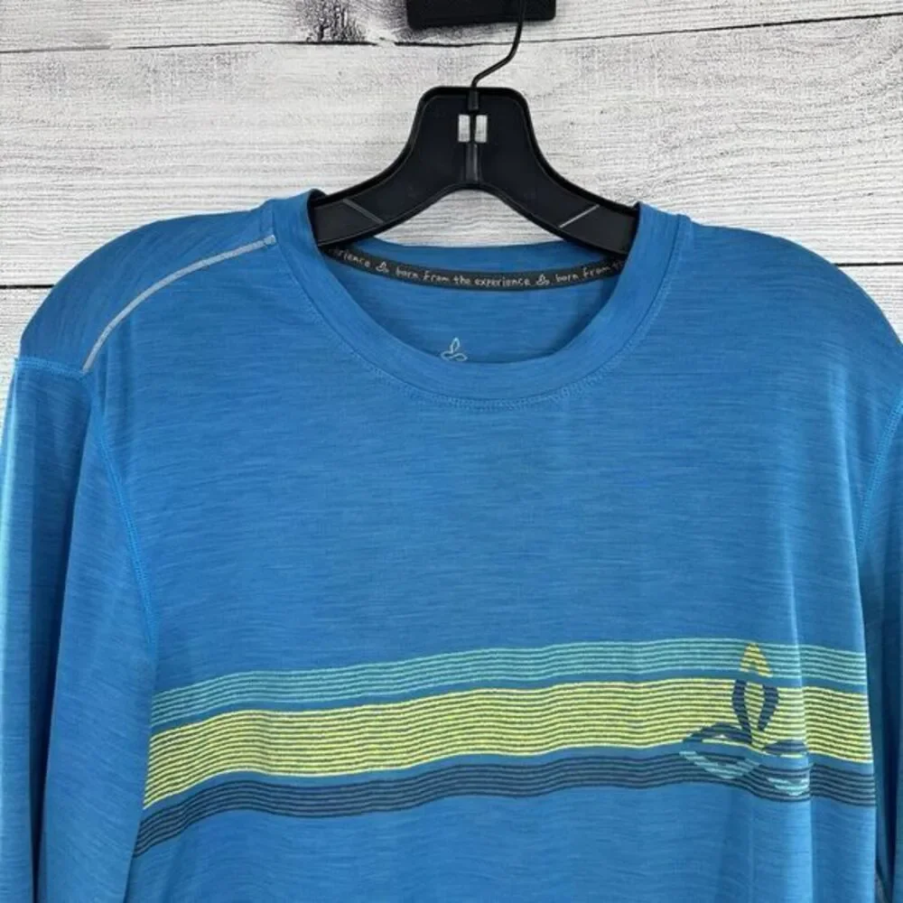 Prana Shirt Calder Long‎ Sleeve Performance Blue Mens Size Small Gym Hiking